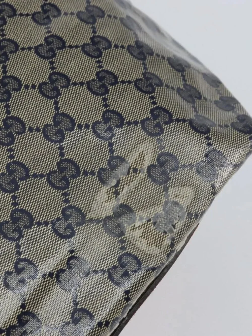 GUCCI GG Crystal Sherry Line Tote Bag Coated Canvas Navy Gold 131231 Auth 164487